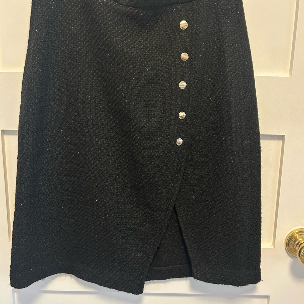 Mango Black Pencil Skirt with Button Accents